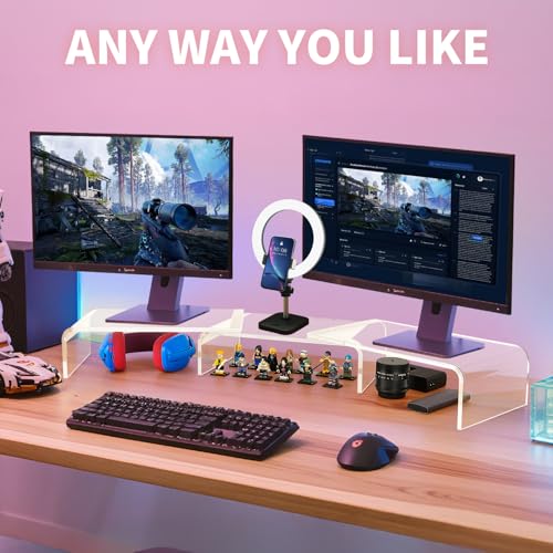 LEKETREE Acrylic Monitor Stand , Clear Monitor Stand for Desk, Computer Accessories for Home Office, Desk Organizer Shelf for Laptop, PC, Multi Media and more - color: Clear
