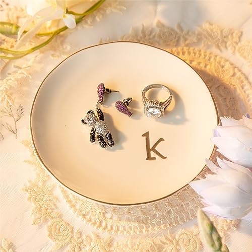 Ceramic Ring Holder for Jewelry, Jewelry Tray, Ring Dish, Aesthetic Room Decor, Engagement Gifts Bride Gifts Wedding Gifts for Women, White, 4.75"(K) - color: K