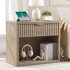 LEYAOYAO 31" Wide Fluted Nightstand with Charging Station, Oversized Extra Large 1 Drawer Night Stand with Golden Handle, Grey Wood Bedside Table Tall End Tables,for Bedroom, Living Room, Hallway - color: Grey, size: 1 Drawers