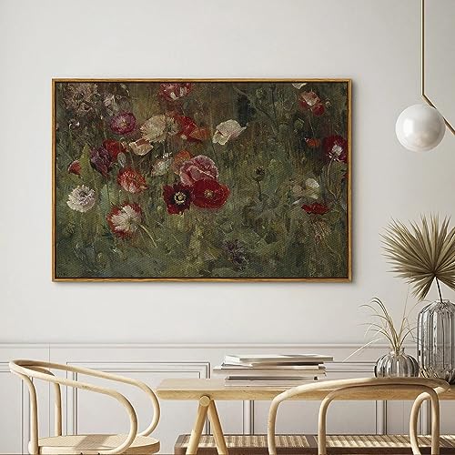 InSimSea Framed Canvas Wall Art Vintage Decor, Flowers Canvas Wall Art Modern Farmhouse Decor, Botanical Wall Art Painting for Office, Bedroom Bathroom Office home Decor, 24"x36" - color: A Bed of Poppies, size: 36"L x 24"W