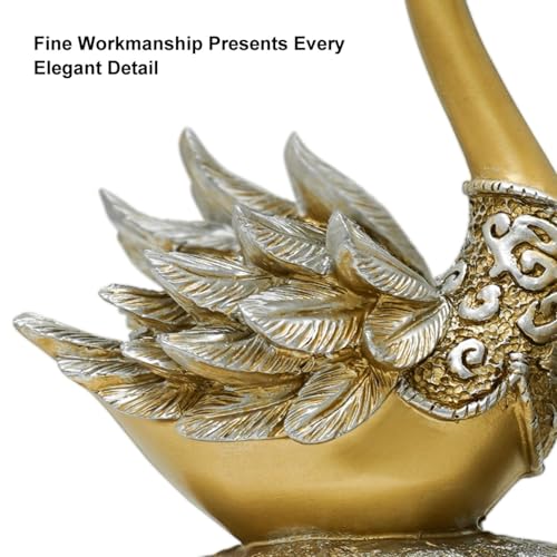 14.2" Gold Couple Swan Decor Figurine Modern Simulation Animal Sculpture Art Ornament Home Table Statue