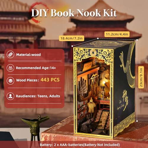 CCCDF Book Nook Kit, 3D Wooden Puzzle for Teens and Adults, DIY Miniature Dollhouse Booknook Kit Bookend Bookshelf Insert Decor with LED Light (The Emperor’s Study) - style: The Emperor’s Study