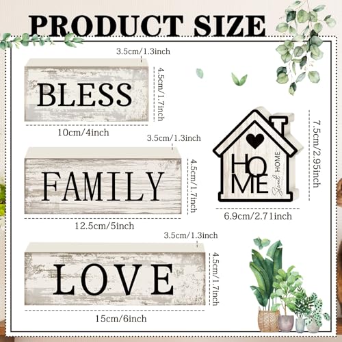 Yuntau 4 Pcs Farmhouse Wooden Tabletop Decor Sweet Home Tiered Tray Decor Rustic Retro Wood Bless Family Love Block Sign Gift Neutral Centerpiece Farmhouse Table Sign for Home Shelf Mantle - style: Sweet Home