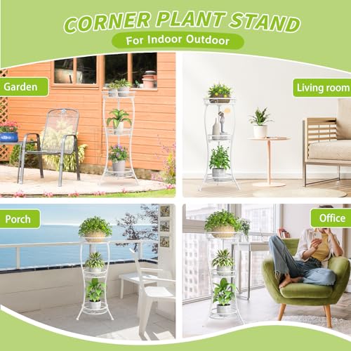 KMOTASUO 3 Tier Tall Metal Plant Stand, 34 Inch Plant Stands Indoor Outdoor, Rustproof Wrought Iron Flower Pot Holder Display Rack for Corner Patio Garden Balcony Living Room(White) - color: Classic White, size: 3 Tier