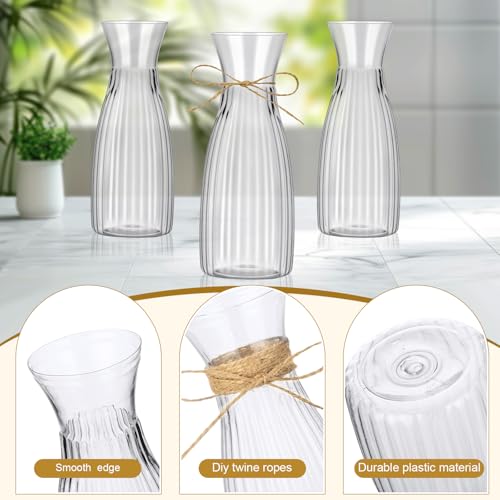 10 Pcs Plastic Flower Bud Vases Bulk with Twines Ropes Small Mini Flower Vases for Centerpieces Decorative Plastic Bottles for Wedding Reception Dining Table Home Decoration (Transparent) - color: Transparent