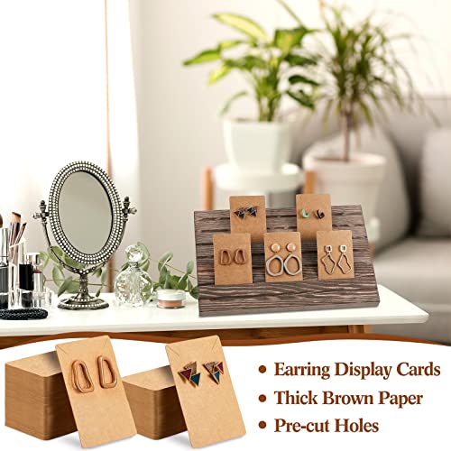 Blulu 31 Pack Wooden Earring Display Stand 7 Slots jewelry Display Holder with Earring Card for Selling Vendors Retail Show - color: Brown, Light Brown