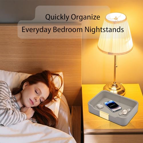 Leather Jewelry Tray Desktop Storage,Luxury Perfume Tray Nightstand Organizer Entryway Decorative Tray,for Jewelry Watch Cosmetics Keys Phone Wallet Home & Office Accessories,Gray - color: Gray