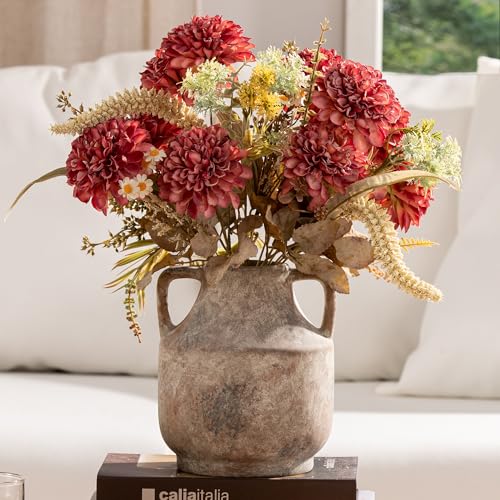 Mitt&Ditt Ceramic Flower Vase with Handles, 8 inch Tall Off-White Vase, Decorative Terracotta Vases, Farmhouse Rustic Pottery Vases for Home Decor, Living Room, Table - color: A-8"h-terracotta