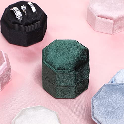 WantGor Velvet Ring Box, 3 Slots Jewelry Ring Gift Box Vintage Ring Display Holder Case for Wedding Ceremony Proposal Engagement (Green) - color: Green