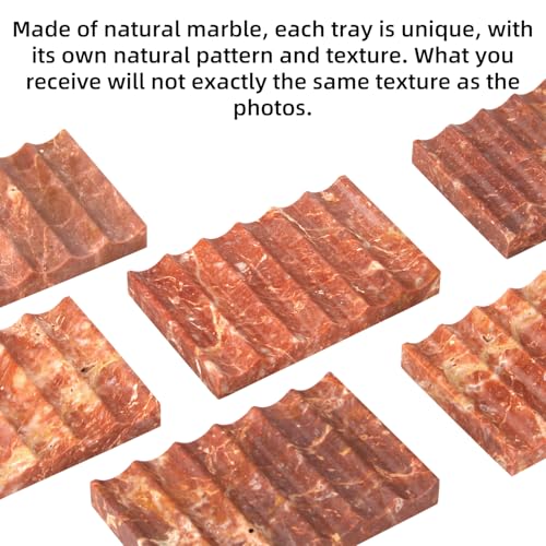 Luxury Marble Travertine Soap Dish Tray,Rectangle Stone Marble Soap Tray,Self Draining Soap Holder for Bathroom, Kitchen (Red Travertine) - color: Red Travertine