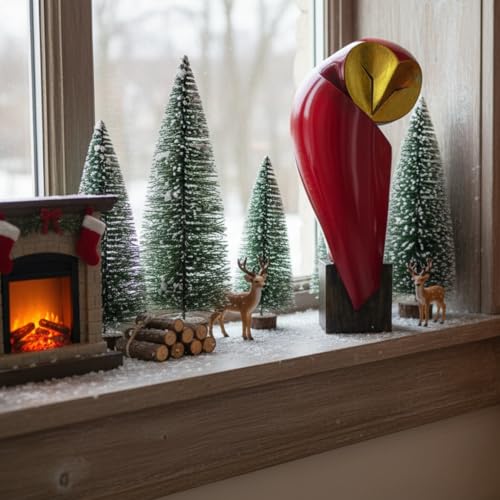 Mid-Century Modern 15 Inch Resin Owl Sculpture - Handmade Vintage Home Decor Statue for Bookshelves, Office Desk, Mantel & Collector Display (red) - color: Red