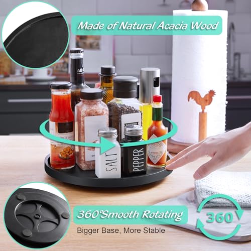 10" Wood Lazy Susan Turntable Organizer, Lazy Susan for Table Top Cabinet Dining Pantry Countertop Cupboard Organization, Decorative Tray for Kitchen Bathroom Decor Coffee Bar Accessories, Black - color: Black, size: 10" with Low Rim