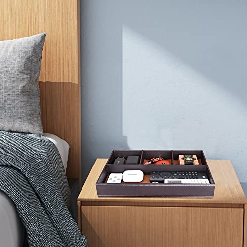GORESE Faux Leather Valet Tray for Men, Stackable Jewelry Organizer for Drawers Inserts, Nightstand Caddy Tray for Key, Wallet, Sunglass, Watch, Coin, Phone, Bedside Desktop Storage Brown - color: Brown