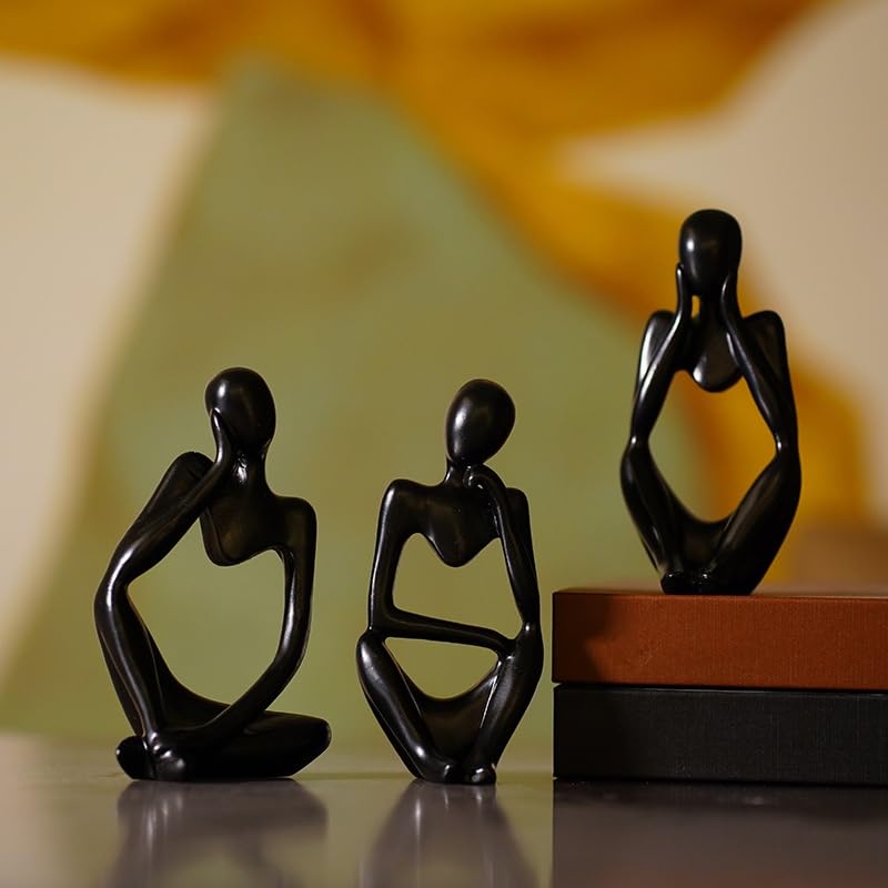 Thinker Statues Home Decor, Set of 3 Pcs Black Resin Trendy Abstract Art Sculpture Collectible Figurines Home Office Bookshelf Bedrooms Living Room Coffee Shops Desktop Decoration Aesthetic Ornaments - color: Black