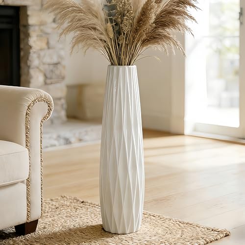 White Tall Floor Vase, 28" Ceramic Large Vase, Decorative Flower Vases for Modern Home Decor Living Room Office Bedroom Kitchen Wedding Centerpieces Farmhouse Décor - color: Ten Stripes, size: Height-28 Inch