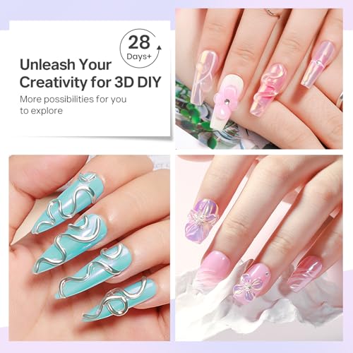 MIZHSE 3D Gel Nail Art Sculpting Gel, 60g Large Capacity Non-Sticky Clear Solid Builder Gels for Nails, Molding Hard Gels for Nail Art Charms, U V LED, with Gold Chrome Powder & Silicone Flower Mold - color: 0-0-Clear