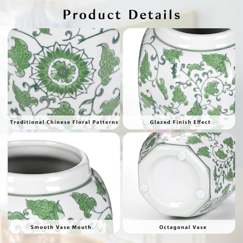 Yellow Vase 8.5 Inch Traditional Chinoiserie Floral Vase Porcelain Ginger Jar Octagonal Vases Blue and White Porcelain Decor for Home, Living Room, Kitchen, Mantel, Shelf, Table - color: 8.5 Inch Yellow