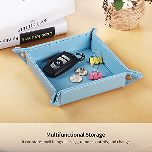 YAPISHI Key Dish Bowl for Men, Entryway Catchall Holder Bedside Table Valet Tray for Pocket Stuff, PU Leather Nightstand Organizer for Dice/Coins/Wallet/Watch/Rings/Sunglasses, Dresser/Coffee Table - color: Light Blue