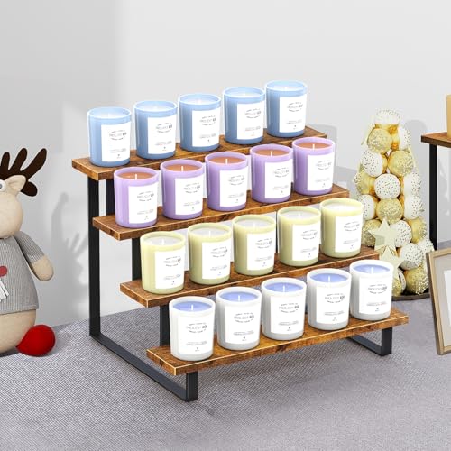 ELITEROO Wood Tiered Display Stand, 4 Tier Display Stands for Vendor Events, Retail Craft Show Display Risers, Table Top Market Display Shelf for Perfume Candles Tumbler Figures Makeup, Straight - size: Straight