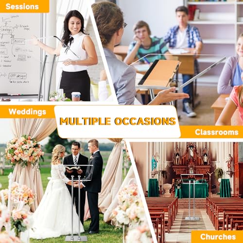 Acrylic Podium Lectern with Iron Stable Bottom, Pulpits for Churches with 10MM Thickened Acrylic Countertop, Multi Function Pulpit for Modern Classroom Music Concert Wedding Conference Event - color: silvery