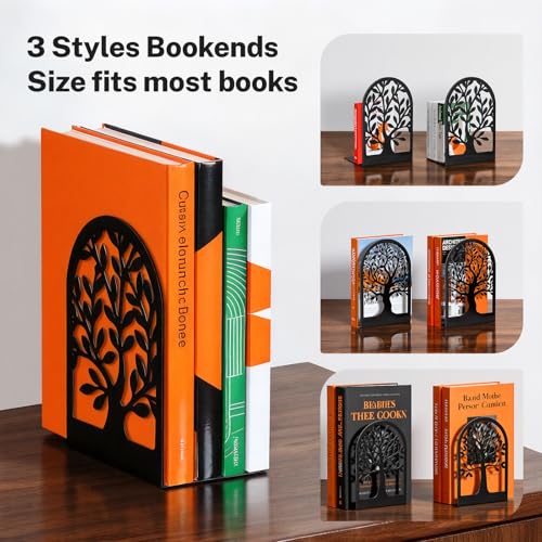 HappyHapi Decorative Bookends for Shelves, 7 Pair Metal Book Ends for Heavy Books, Black Book Stopper for Home Office Library, 6.9" x 4.7" x 3.5"（14 Pcs）