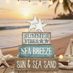 Yuntau 4 Pcs Summer Beach Decorations for Home Beach Tiered Tray Decor Starfish Coastal Rustic Starfish Wooden Block Table Sign Stacked Book Nautical Table Centerpiece for Farmhouse Office Desk Shelf - style: Retro Starfish