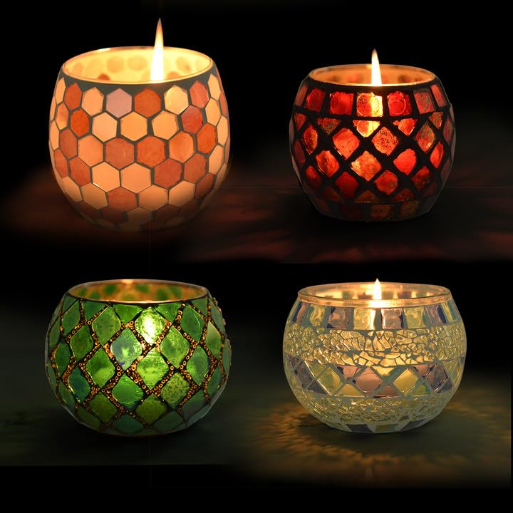 Votive Candle Holder Tea Lights - Glass Candle Holders, Mosaic Tealight Candle Holder, Candle Jar Cup for Wedding Centerpiece Party Table Decorations, Valentines Day Decor - color: A-multicolor