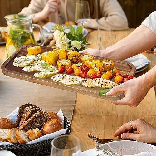 16"x 8" Large Wooden Serving Trays Decor Long Charcuterie Cheese Boards Acacia Wood Kitchen Dinner Platters Rectangular Snack Appetizer Plates for Food Dish Rectangle Party Cookie Dessert Tray - size: 16" x 8" x 0.8"