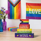 Smile Pride Month "Love Always Wins" Wooden Tabletop Decor LGBTQ+ Rainbow Wood Sign Desktop Plaque Set for Home, Office, Party Decor - Gay Pride Gift - style: LGBT