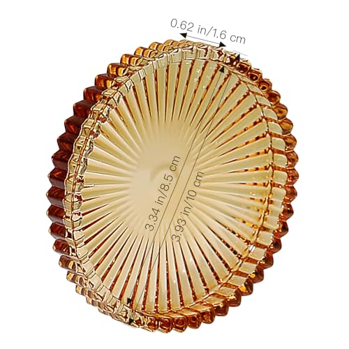 Vixdonos 3.8 Inch Glass Pillar Candle Holder Set Pack 2 Gear Round Plate Serrated Candle Stand for Table Centerpieces,Party, Wedding and Home Decor - color: Amber