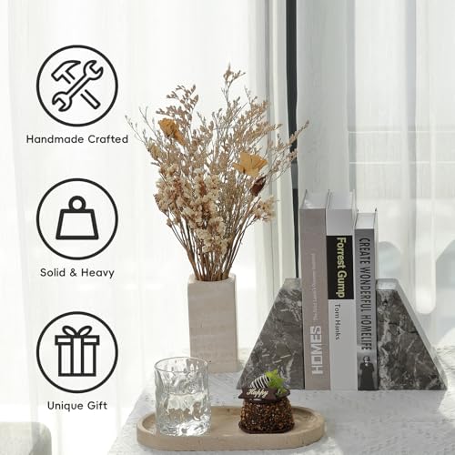 Koville Marble Bookends for Shelves, Large Bookends for Heavy Books, Natural Stone Book Stopper for Books CD Movies, Aesthetic Decorative Book Ends, Bookshelf Table Home Decor(Grey) - color: Trapezoid-grey