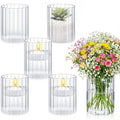 6 Pcs 4 Inch Tall Glass Ribbed Cylinder Vases Clear Floating Candle Flower Vase in Bulk, Hurricane Candle Holder for Wedding Housewarming Gift Table Centerpieces - color: Clear, size: 4 Inch