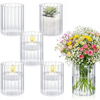 6 Pcs 4 Inch Tall Glass Ribbed Cylinder Vases Clear Floating Candle Flower Vase in Bulk, Hurricane Candle Holder for Wedding Housewarming Gift Table Centerpieces - color: Clear, size: 4 Inch