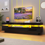 Uspeedy 70IN White TV Stand for 75/80 inch TV,Modern LED TV Stand for Living Room,High Gloss Entertainment Center with Storage Drawer,APP RGB Light,TV Console,Television Stands(Black) - color: Black