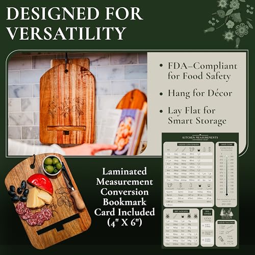 Wood Cook Book Stand for Kitchen Counter, Mothers Day Gift for Mom, Reversible Acacia Recipe Book Holder, Cooking Measurement Conversion Card, Adjustable Tablet Holder, Charging Cable Slot - style: Modern Classic