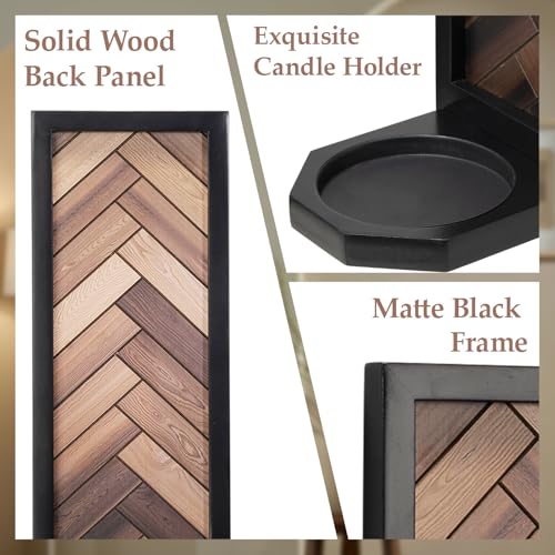 Herringbone Wood Candle Sconces, Set of 2 Wall-Mounted Pillar Candle Holders, Antique Classical Wooden Candleholder for Farmhouse, Living Room, Bedroom, Rustic Home Decor - color: Herringbone