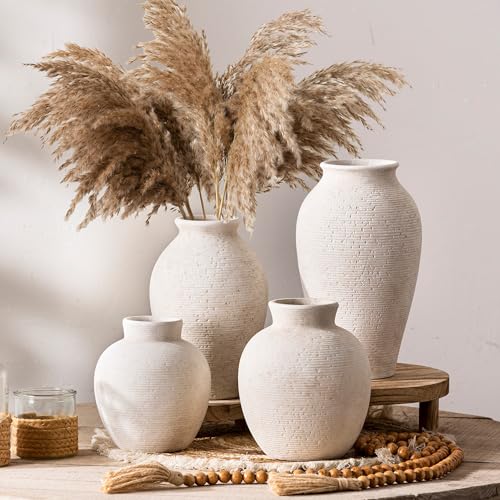 Vanselia Ceramic Flower Vase Home Decor - Large Farmhouse Table Vases Rustic Vintage Living Room Kitchen Bedroom Decorations for House Book Shelf Office Coffee Desk Dining Fireplace (9" Rustic) - color: Rustic-9"