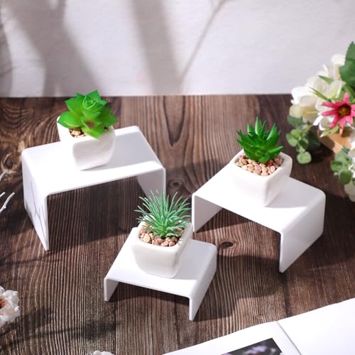 Chuangdi 2 Sets Acrylic Display Risers, Product Stand, Jewelry Display Riser Shelf Showcase Fixtures for Dessert Cupcake Candy Figure Treat Action Showcase(White,Small Set) - color: White, size: Small Set