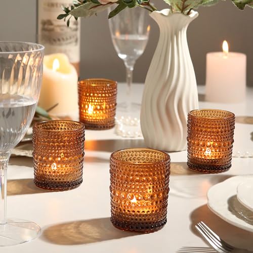 36pcs Amber Votive Candle Holders, 2x2.5in Vintage Glass Small Tea Light Candles Holders for Home Decor, Tealight Candle Holder Decor for Wedding Centerpieces Baby Shower - color: Amber