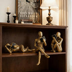 XINXUAN Gold Abstract Man Sculpture with Crystal Balls - Modern Art Deco Home/Office Shelf and Table Top Decoration, Ideal Gift for Art Lovers, 8" Tall (3PCS Letter-Gold Reading)