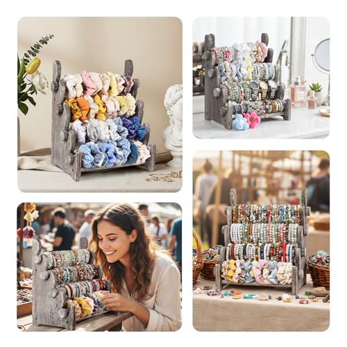 TOPNEW 4 Tier Wooden Bracelet Holder,Scrunchie Bangle Watch Necklace Display Storage Jewelry Holder Stand Display Organizer,Antique White - color: 4 Tier Antique White
