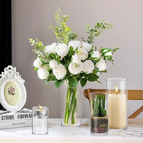 64 Pack Thick Glass Cylinder Vases 4,6,9,12 Inch Tall Clear Flower Vase Hurricane Floating Candle Holder for Table Centerpiece Wedding Home Decor - size: 64 Pack(4,6,9,12)