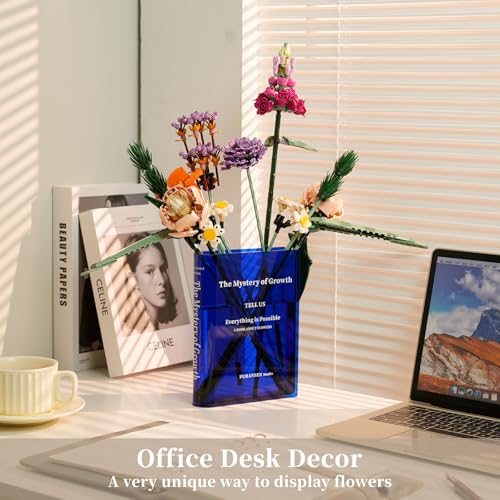 Puransen Blue Book-Shaped Vase for Flowers - Aesthetic Room Decor for Modern Home/Office, Minimalist Shelf Organizer with Floral Display, for Book Lovers & Interior Design Enthusiasts - color: Transparent Blue