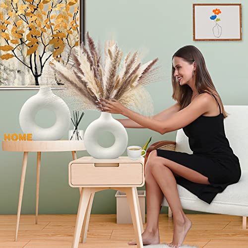 Ceramic Vases Set of 2,Modern Vases for Home Decor, White Boho Style for Living Room Kitchen Mantle Bedroom Dining Table Office Farmhouse Decorative Design - color: White, size: Small + Big