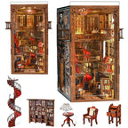MiniCity Book Nook Kit, DIY Miniature House Dollhouse Kit for Adults and Teens, Booknook Tiny House Bookshelf Decor with LED Light and Dust Cover (Abbey Library) - style: Abbey Library