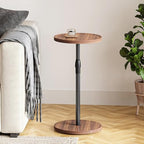 Adjustable End Table, Small Round Side Table, Drink Table for Small Spaces, Pedestal Nightstand for Living Room, Bedroom, Sofa Couch, Brown ET-010BR - color: Brown