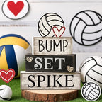 Yuntau 4 Pcs Volleyball Centerpieces for Table Volleyballs Tiered Tray Decorations Wooden Bump Set Spike Farmhouse Decorative Faux Book Stack Block Sign for Room Shelf Coffee Table Fireplace Mantel - style: Volleyballs