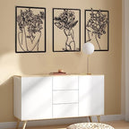 CHENGU 3 Pieces Metal Minimalist Abstract Woman Wall Art Line Drawing Wall Art Decor Single Line Female Home Hanging for Kitchen Bathroom Living Room - style: Leaf Style