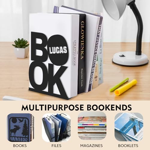 Personalized Name Metal Book Ends 2 Pcs, Unique Bookends for Shelves Room Decorative, Heavy Duty Metal Bookends, Non-Slip Book Stopper, Book Shelf Holder for Home Office Study Room, Book Lovers Gifts - color: Color06 Book
