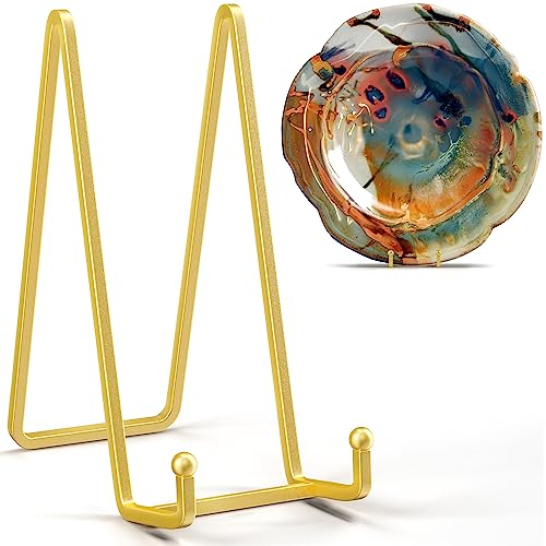 IPAME 10 Inch Large Plate Stands for Display - Metal Plate Holder Display Stand + Picture Stand for Book, Platter, Plaque, Photo Frame, Small Easels for Tabletop Art(Gold 2 Pack) - size: 10 Inch
